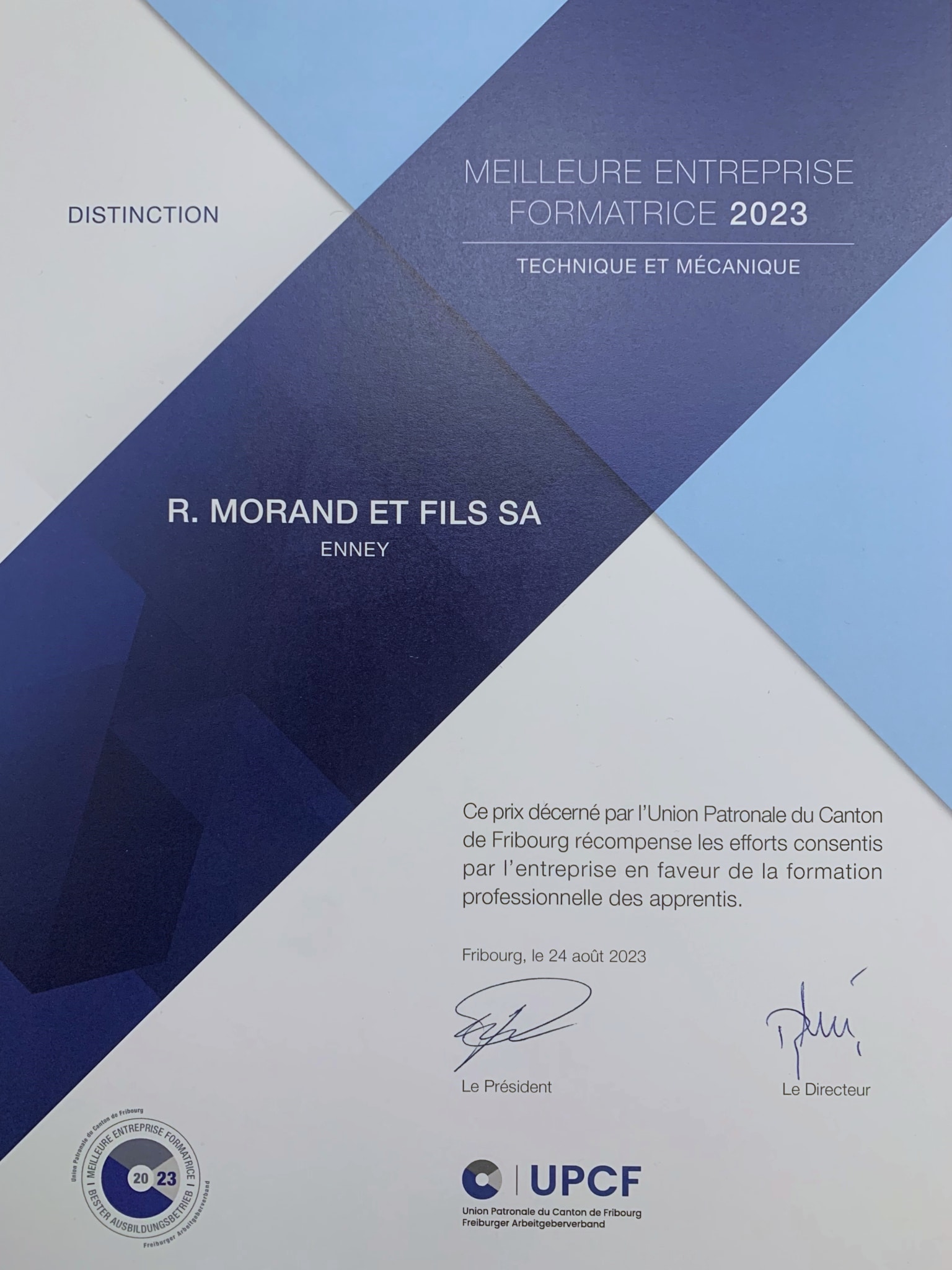 Meilleure entreprise formatrice en 2023 - Morand
